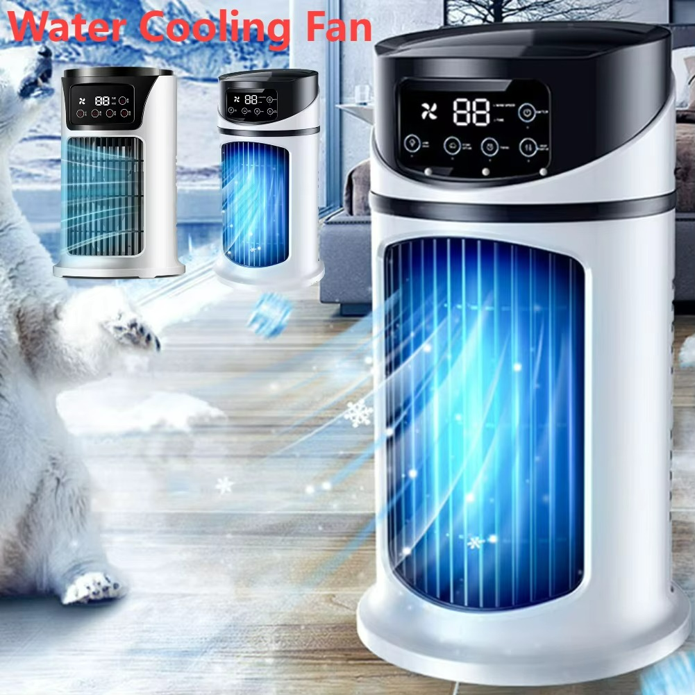 Portable water-cooled fan with humidifier for indoor use