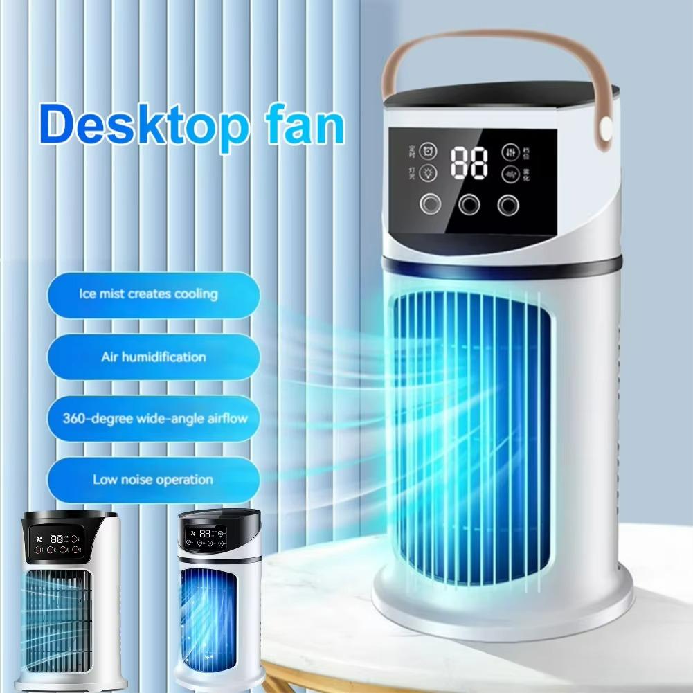 Portable water-cooled fan with humidifier for indoor use