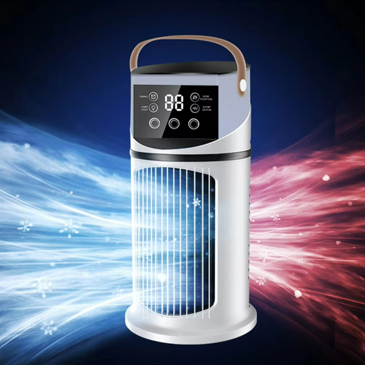 Portable water-cooled fan with humidifier for indoor use