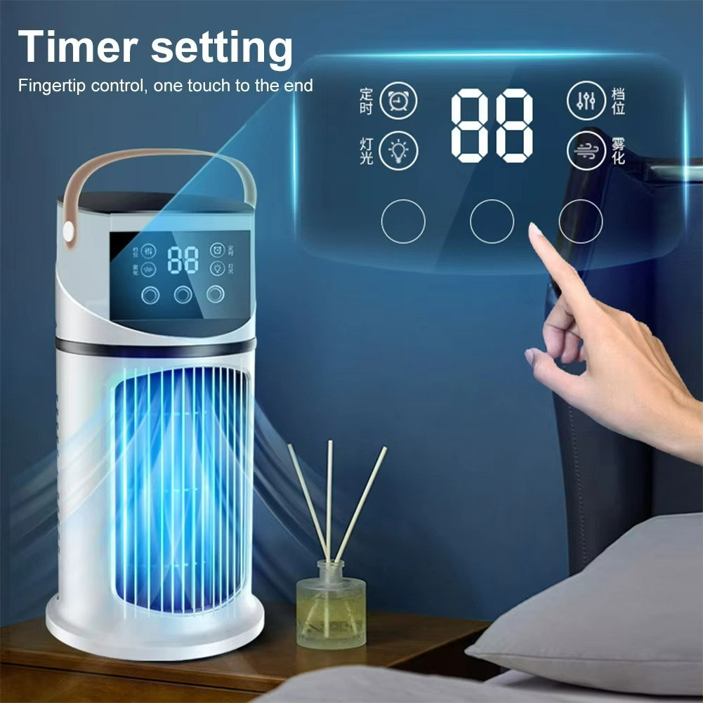 Portable water-cooled fan with humidifier for indoor use