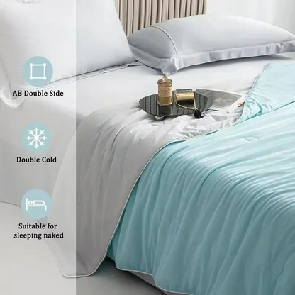 Cooling summer blanket with double-sided cold-touch fabric