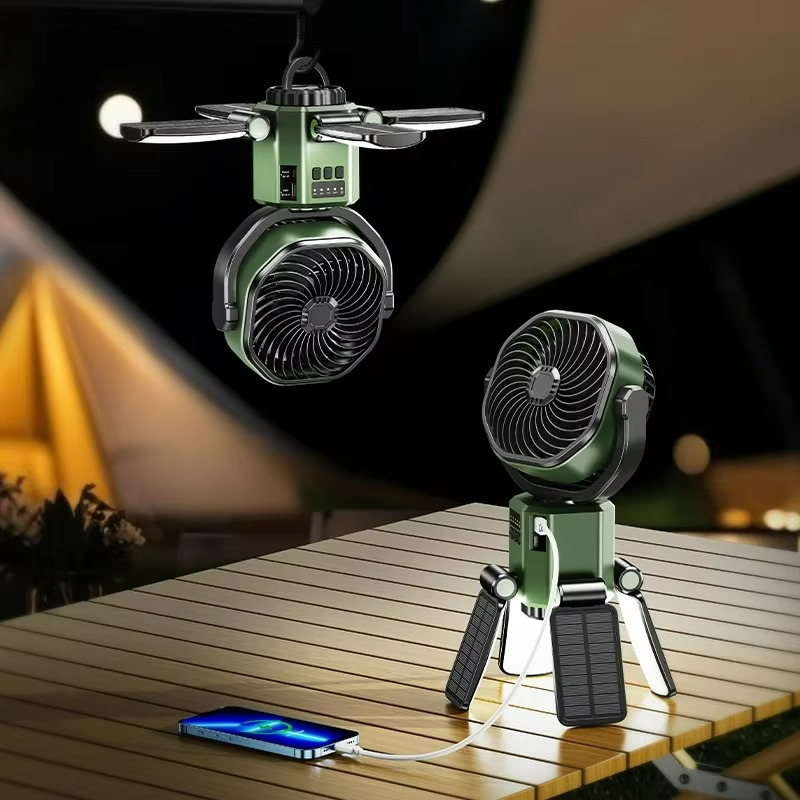 Outdoor camping fan with adjustable airflow and cooling function