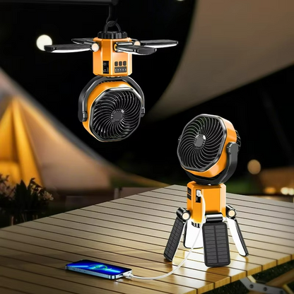 Outdoor camping fan with adjustable airflow and cooling function