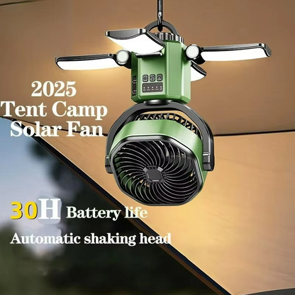 Outdoor camping fan with adjustable airflow and cooling function