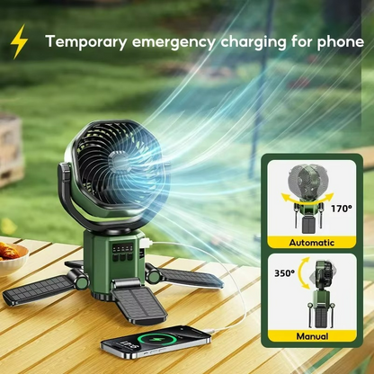 Outdoor camping fan with adjustable airflow and cooling function