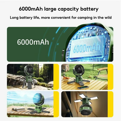 Outdoor camping fan with adjustable airflow and cooling function