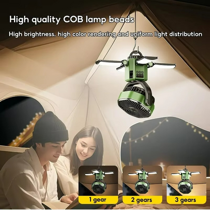 Outdoor camping fan with adjustable airflow and cooling function
