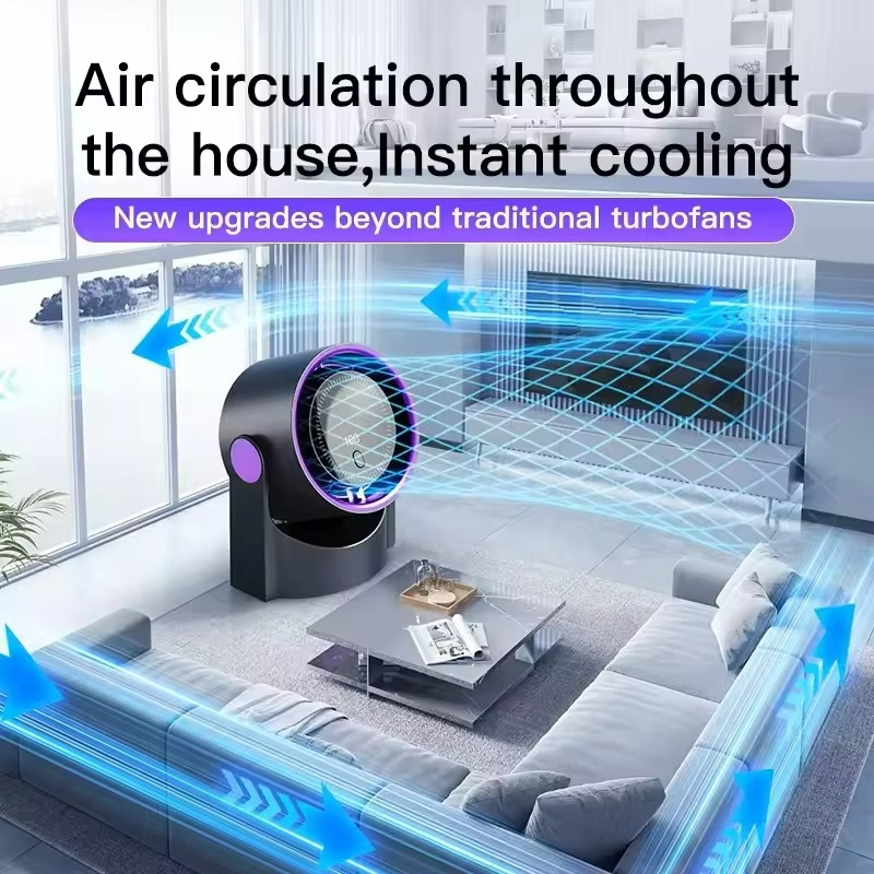 Quiet table fan with digital display and wireless portability