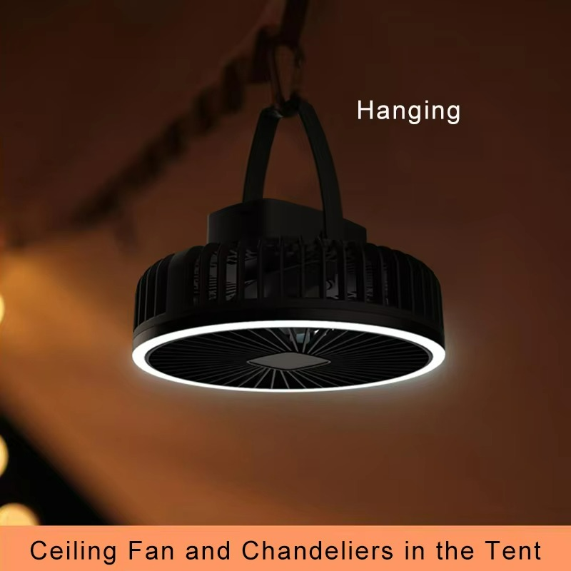 Portable camping fan with LED light and rechargeable battery