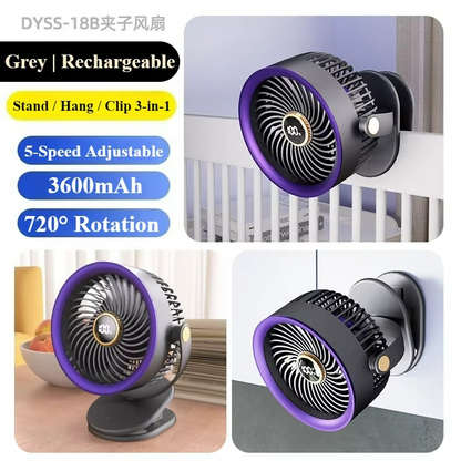 Portable octopus fan in handheld design with rechargeable USB battery