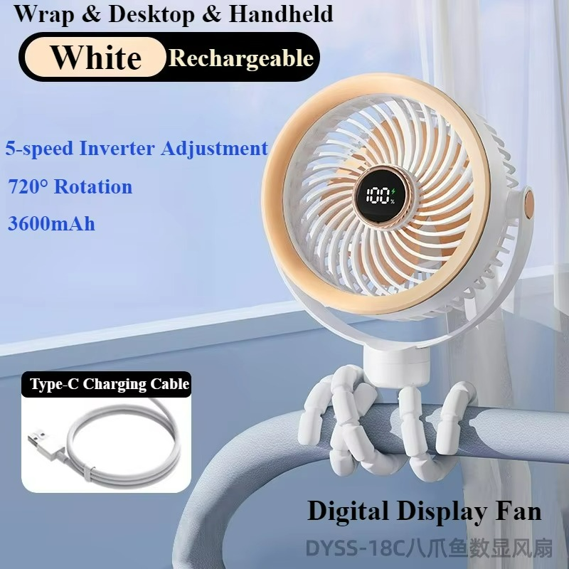 Portable octopus fan in handheld design with rechargeable USB battery