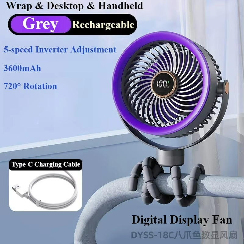 Portable octopus fan in handheld design with rechargeable USB battery