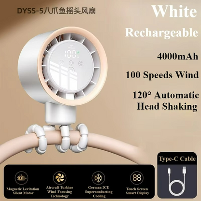 Portable octopus fan in handheld design with rechargeable USB battery