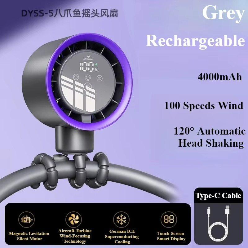 Portable octopus fan in handheld design with rechargeable USB battery