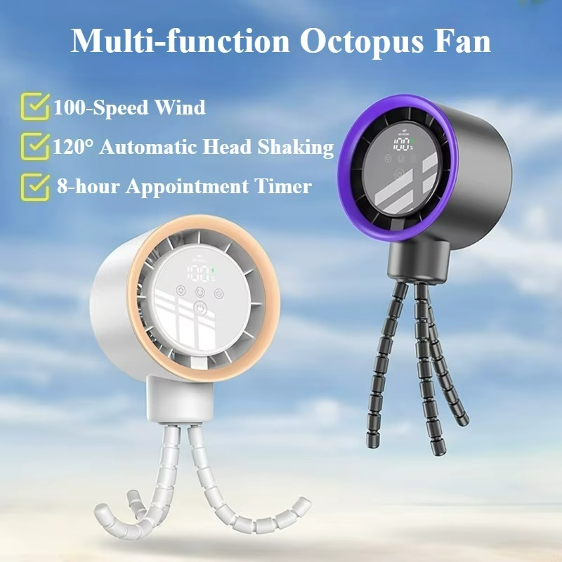 Portable octopus fan in handheld design with rechargeable USB battery