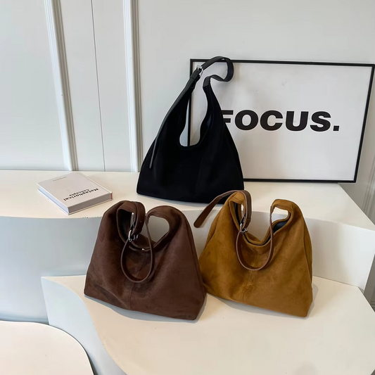 Stylish Suede Handbag Women Black with Adjustable Strap – Elegant Bag for Everyday and Office