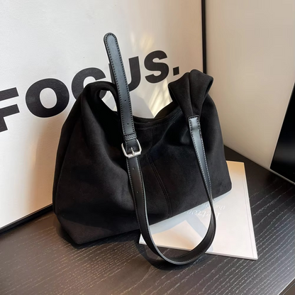 Stylish Suede Handbag Women Black with Adjustable Strap – Elegant Bag for Everyday and Office