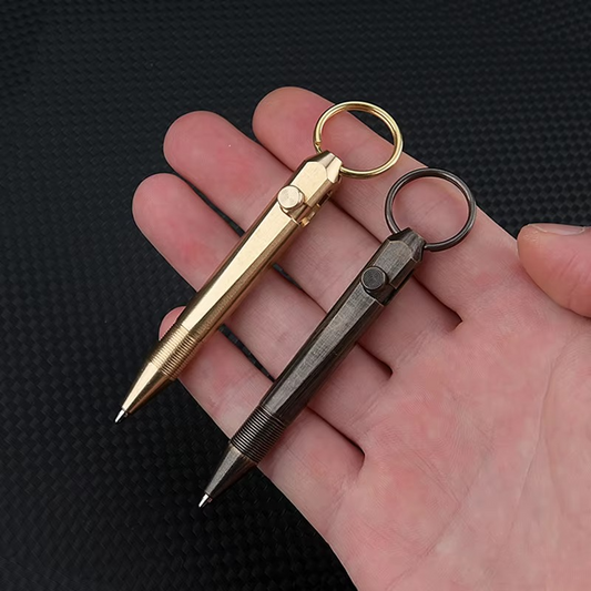 Mini caneta de ação por parafuso em latão | Caneta tática chaveiro para escritório, escola e autodefesa