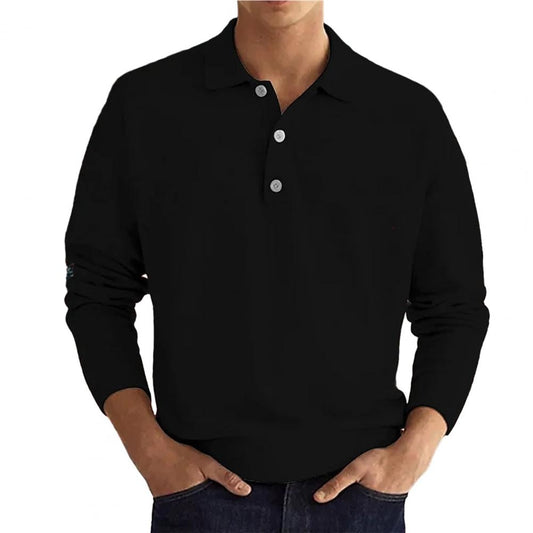 Herren Poloshirt Langarm Schwarz Größe M Baumwolle-1