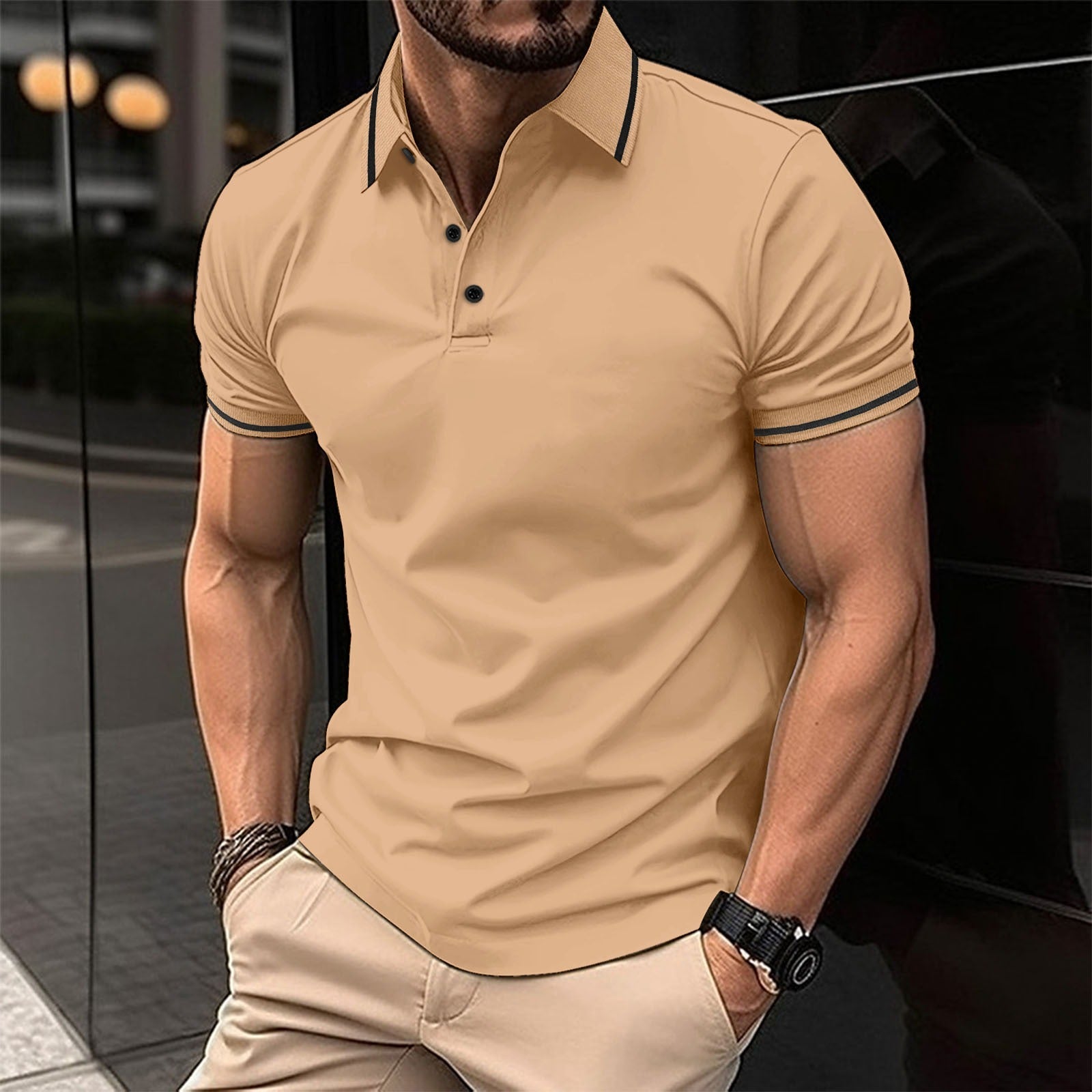 Variant image for Herren Polo Shirt Grün Größe M Baumwolle Atmungsaktiv Casual Stilvoll-13