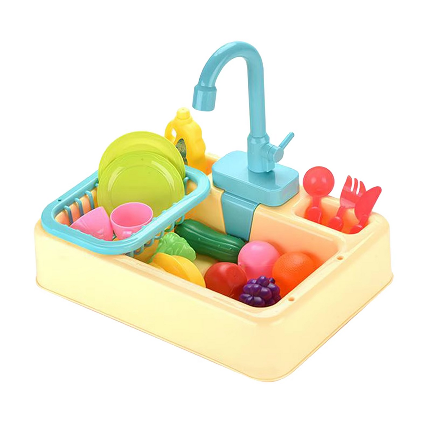 Aquaplay lavandino giocattolo con rubinetto – giocattolo educativo creativo per bambini dai 3 anni con stoviglie e verdure