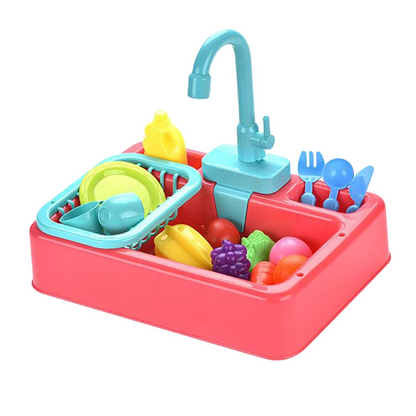 Aquaplay lavandino giocattolo con rubinetto – giocattolo educativo creativo per bambini dai 3 anni con stoviglie e verdure