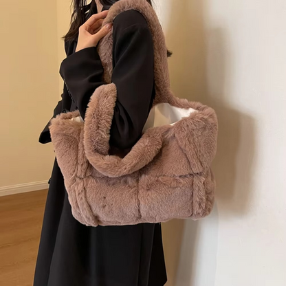 Mala de ombro de peluche para senhora – Alta capacidade, mala de ombro macia para ocasiões elegantes