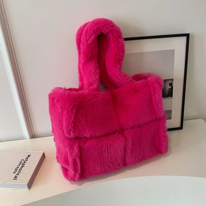 Mala de ombro de peluche para senhora – Alta capacidade, mala de ombro macia para ocasiões elegantes