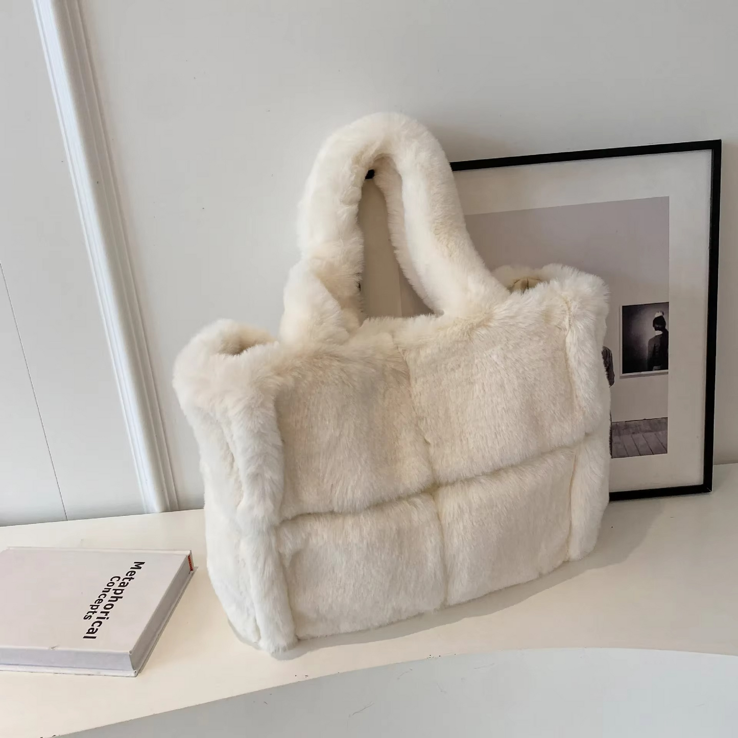 Mala de ombro de peluche para senhora – Alta capacidade, mala de ombro macia para ocasiões elegantes