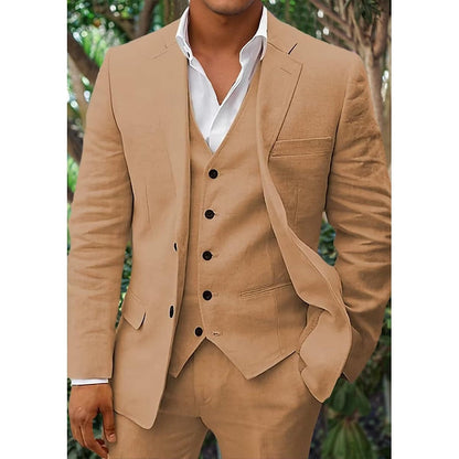 Dreiteiliges Leinen-Set für Herren: Blazer, Weste und Hose | Leicht, atmungsaktiv & stilvoll
