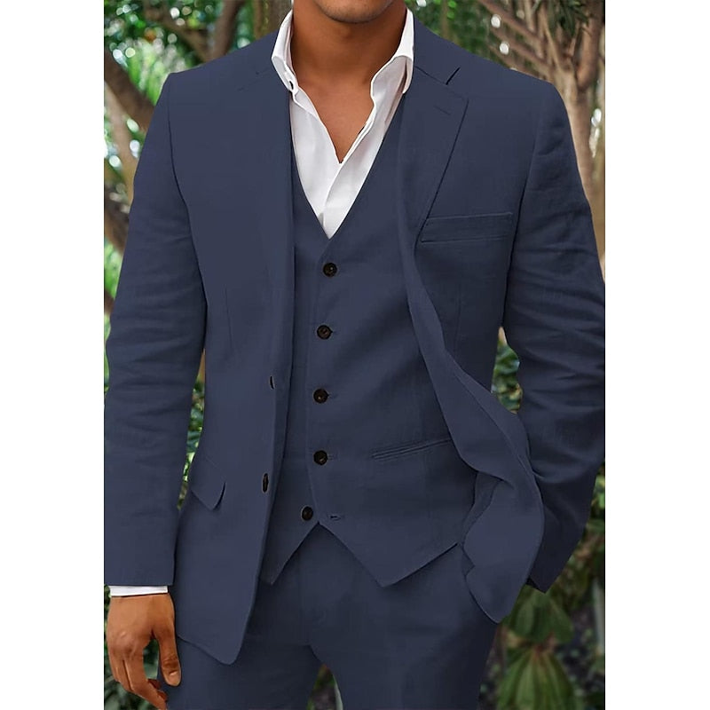 Dreiteiliges Leinen-Set für Herren: Blazer, Weste und Hose | Leicht, atmungsaktiv & stilvoll