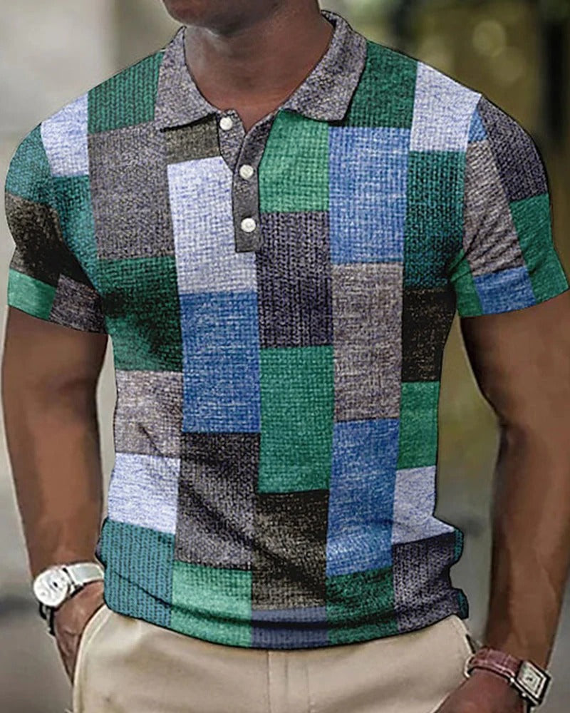 Variant image for Herren Polo Shirt Blau Größe M Baumwolle Gittermuster Atmungsaktiv-11