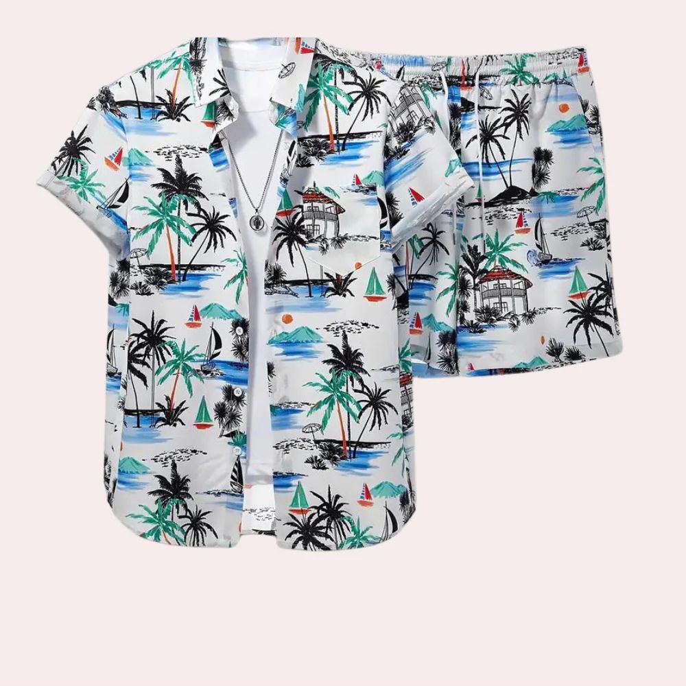 Variant image for Herren Sommer Set Weiß Größe M Leinen 2-teiliges Outfit für warme Tage-1