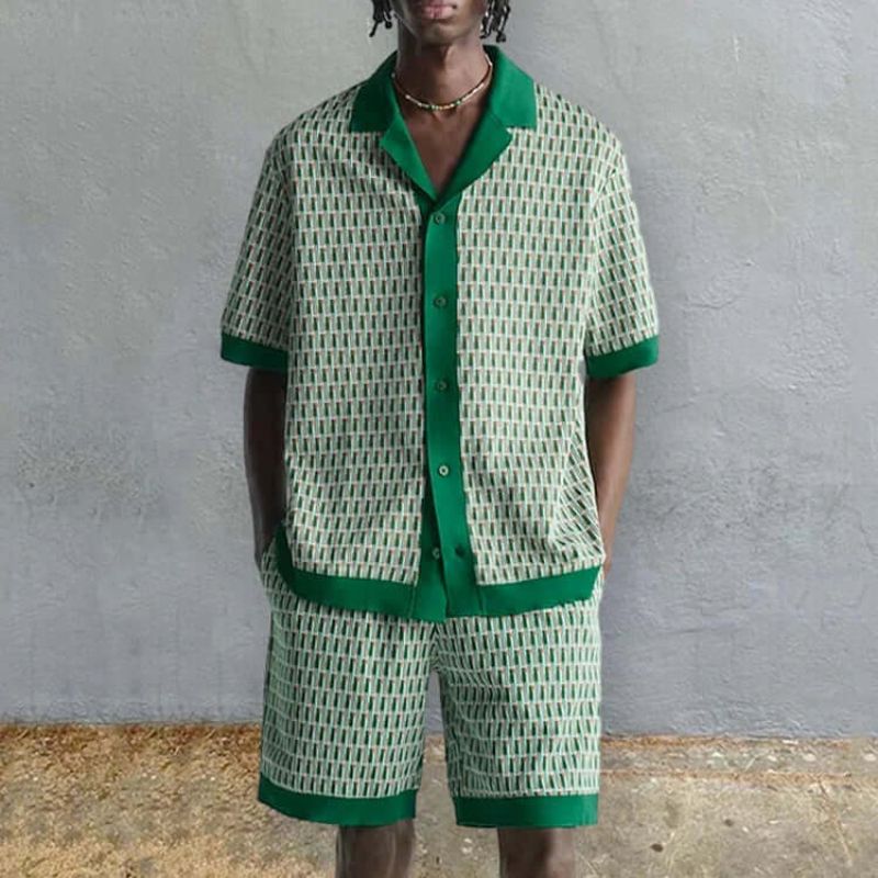 Variant image for Herren Set Blau Größe M Baumwolle Hemd und kurze Hose für Männer-1