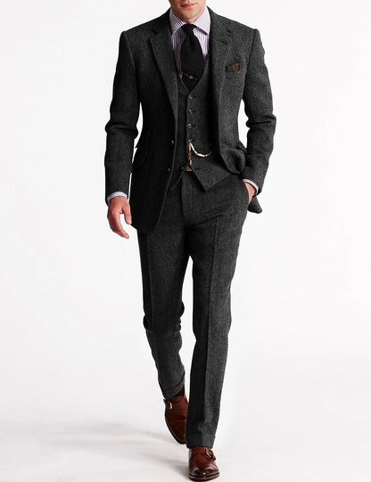 Variant image for Men's Tweed Tuxedo Suit Gray Size M Wool - Elegant Wedding Suit-46