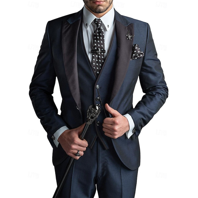 Variant image for Men's Three-Piece Linen Suit Grey Size M Elegant Blazer Vest Pants-33