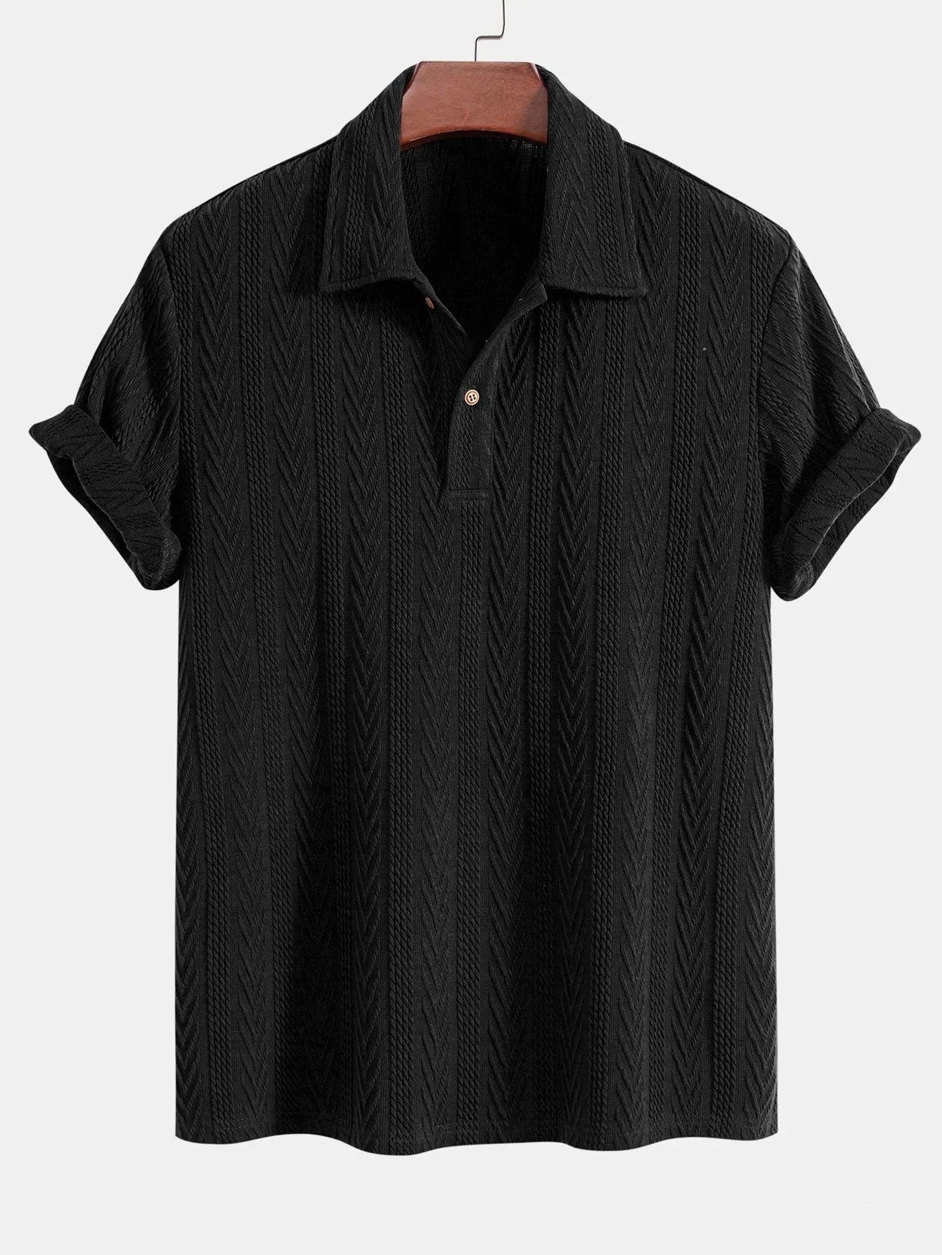 Herren Polohemd Blau Größe M Leinen Geometrisches Jacquard-Muster-3