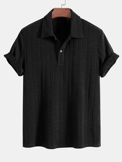 Herren Polohemd Blau Größe M Leinen Geometrisches Jacquard-Muster-3
