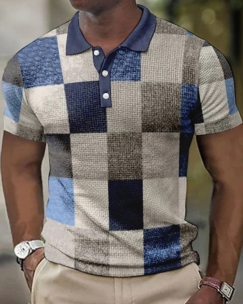 Variant image for Herren Polo Shirt Blau Größe M Baumwolle Gittermuster Atmungsaktiv-6
