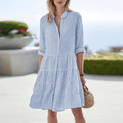 Damen Kleid Gestreift Größe M Baumwolle A-Linie-5