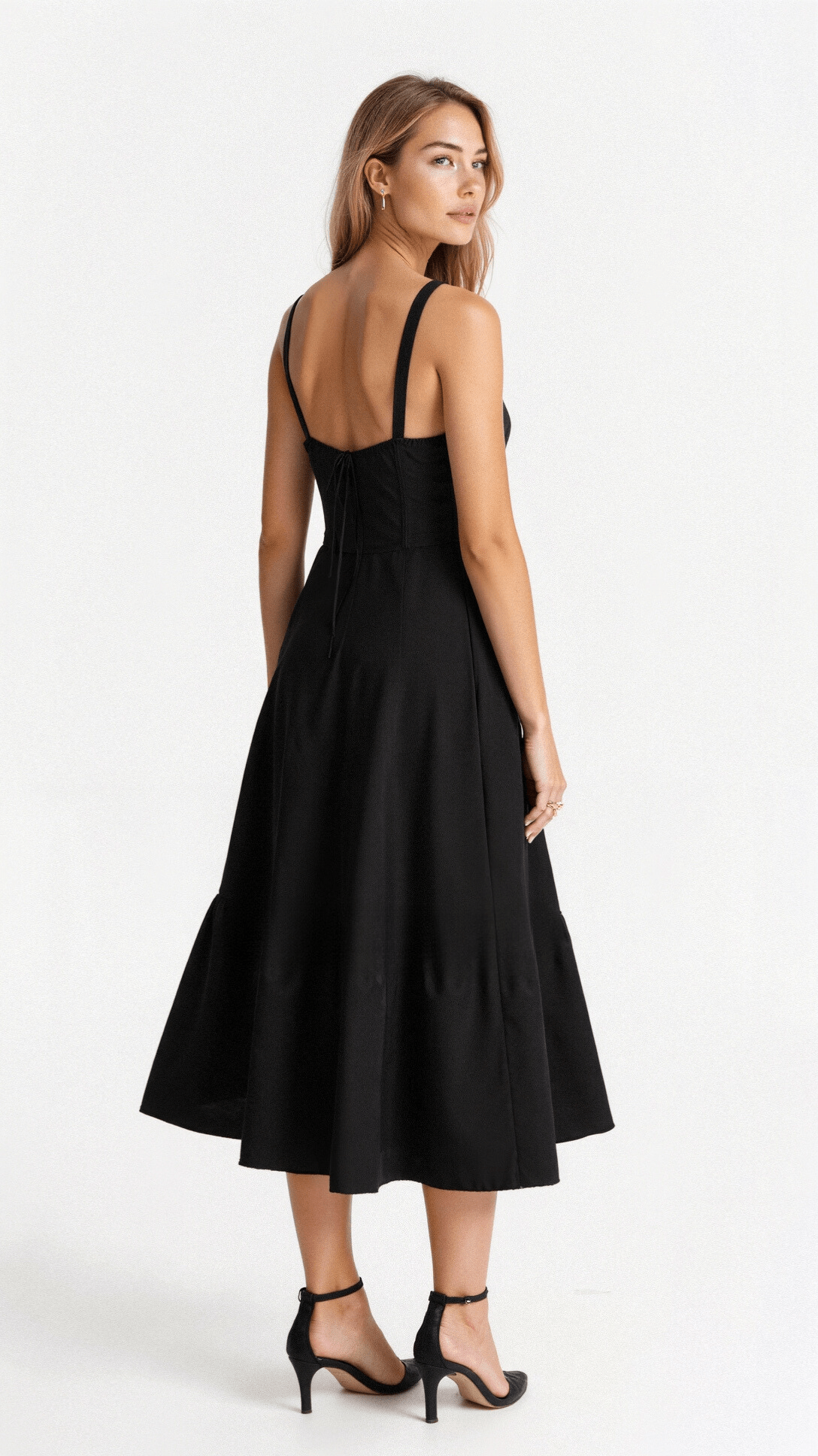 Damen Midikleid Schwarz Größe M Baumwolle - Festliches Kleid für Hochzeitsgast-4