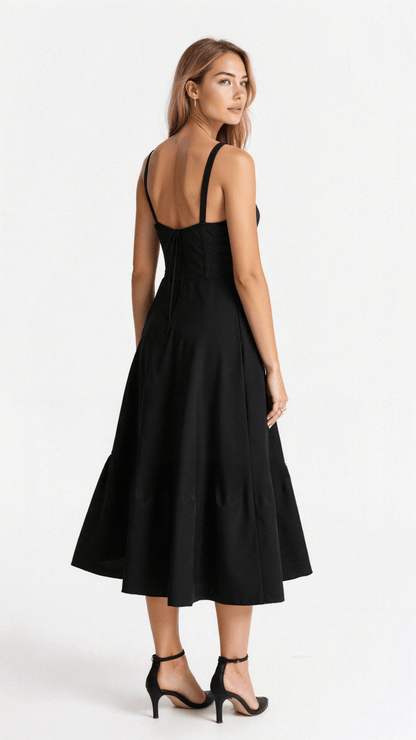 Damen Midikleid Schwarz Größe M Baumwolle - Festliches Kleid für Hochzeitsgast-4
