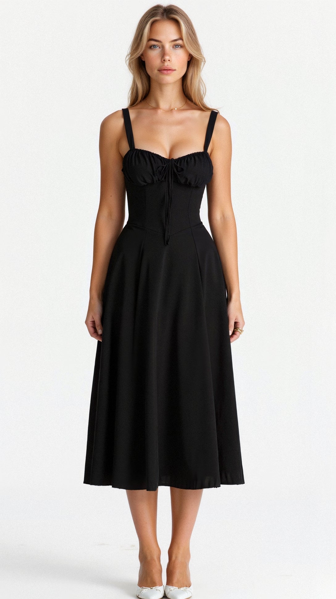 Damen Midikleid Schwarz Größe M Baumwolle - Festliches Kleid für Hochzeitsgast-3