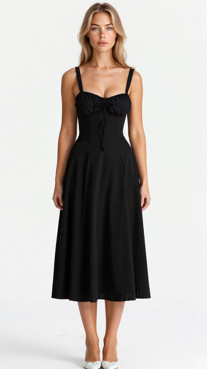 Variant image for Damen Midikleid Schwarz Größe M Baumwolle - Festliches Kleid für Hochzeitsgast-6