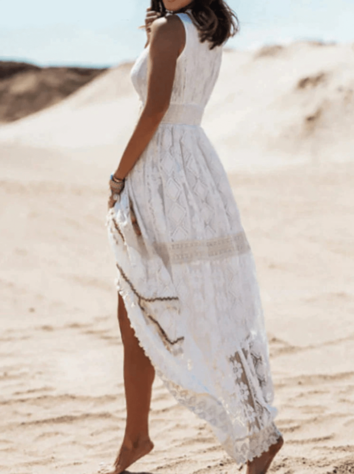 Damen Boho Spitzenkleid Weiß Größe M Polyester - Festliche Kleider für Hochzeitsgast-6