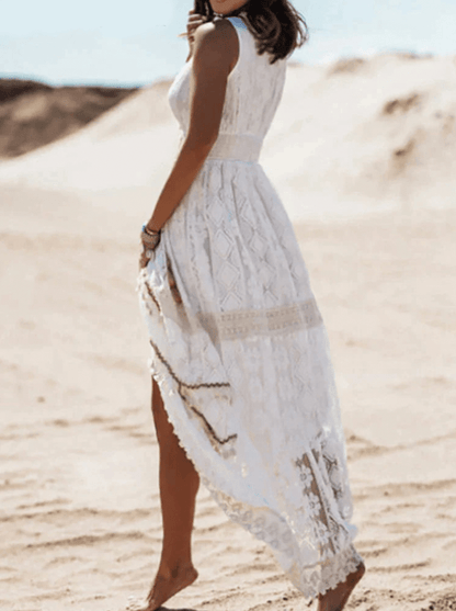 Damen Boho Spitzenkleid Weiß Größe M Polyester - Festliche Kleider für Hochzeitsgast-6