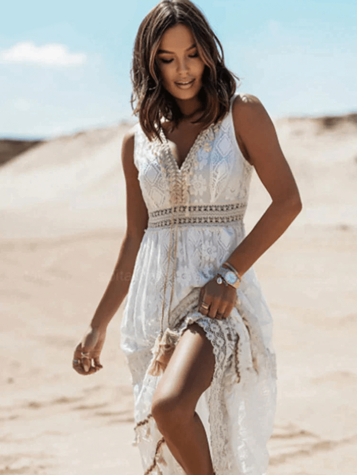 Variant image for Damen Boho Spitzenkleid Weiß Größe M Polyester - Festliche Kleider für Hochzeitsgast-5