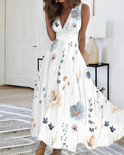 Damen Sommerkleid Floral V-Ausschnitt Weiß Größe M Polyester-2