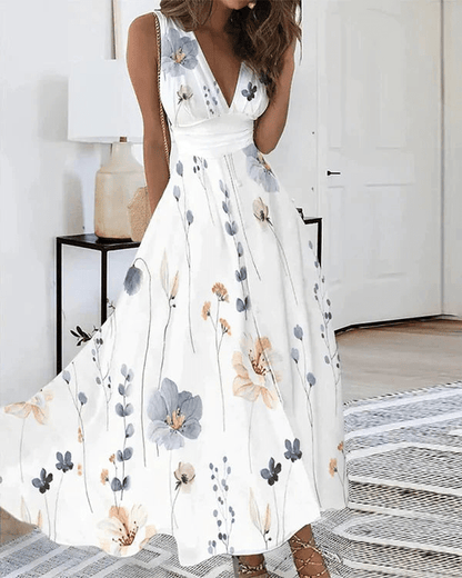 Damen Sommerkleid Floral V-Ausschnitt Weiß Größe M Polyester-3