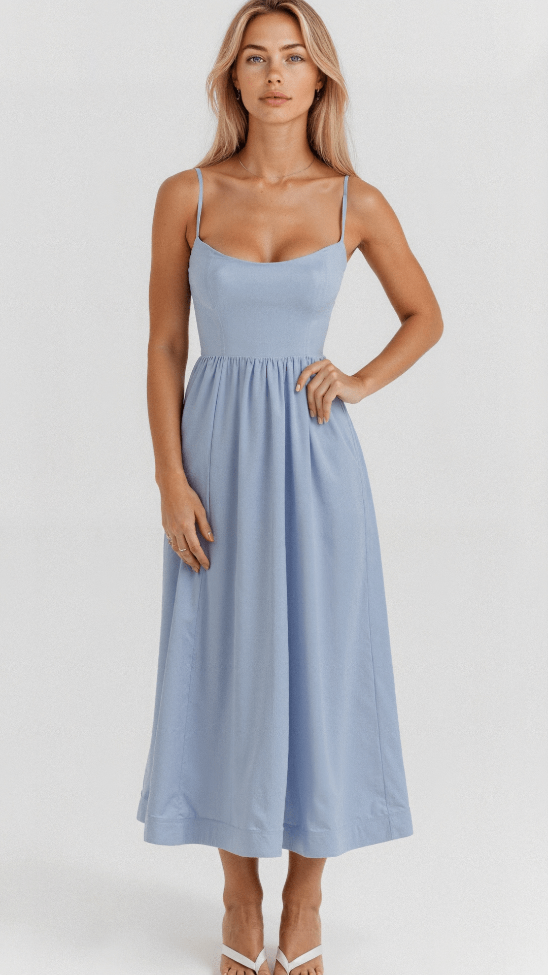 Damen Midikleid Blau Größe M Polyester - Elegantes Festliches Kleid für Jeden Anlass-3